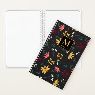 Carnet Joli motif floral sur croquis personnalisé noir