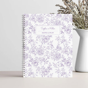 Carnet Joli motif floral violet avec monogramme d'oiseaux