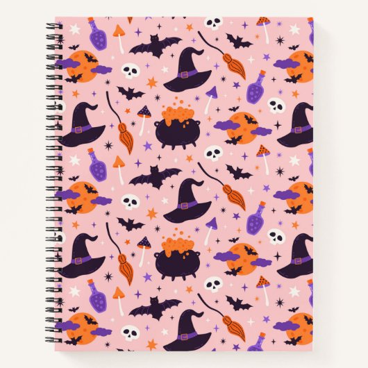 Carnet Joli motif Halloween violet et rose (Devant)