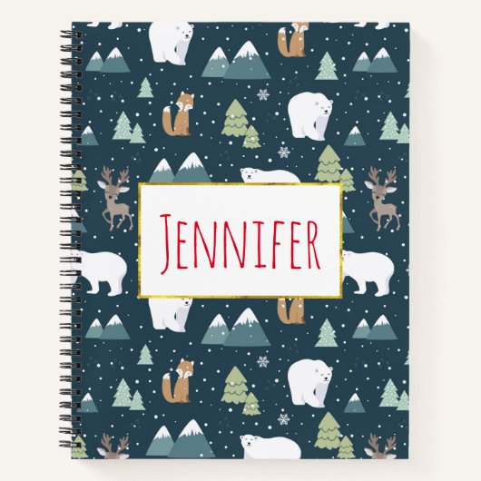 Carnet Joli Noël Animaux d'hiver Motif rustique (Devant)