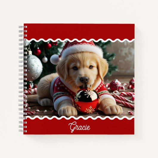 Carnet Joli Noël Golden Retriever Puppy Personnalisé (Devant)