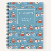 Carnet Joli Noël Océan Animaux Poisson Crabe Bleu Rouge (Devant)