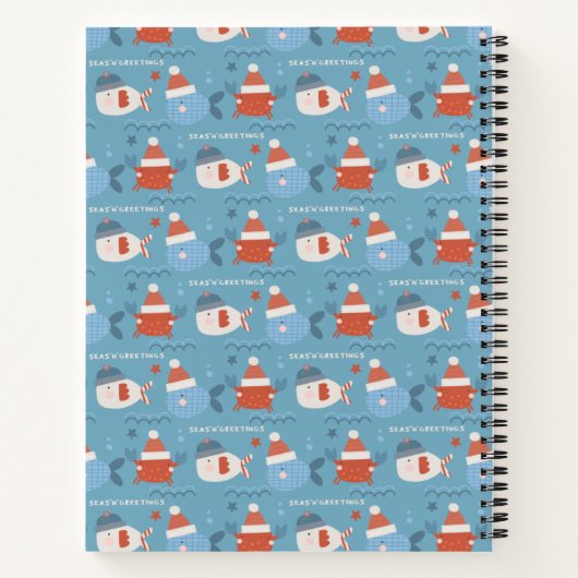 Carnet Joli Noël Océan Animaux Poisson Crabe Bleu Rouge (Dos)