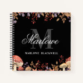 Carnet Joli Noir Blanc Automne Monogramme Script (Devant)