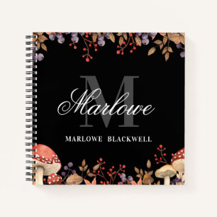 Carnet Joli Noir Blanc Automne Monogramme Script