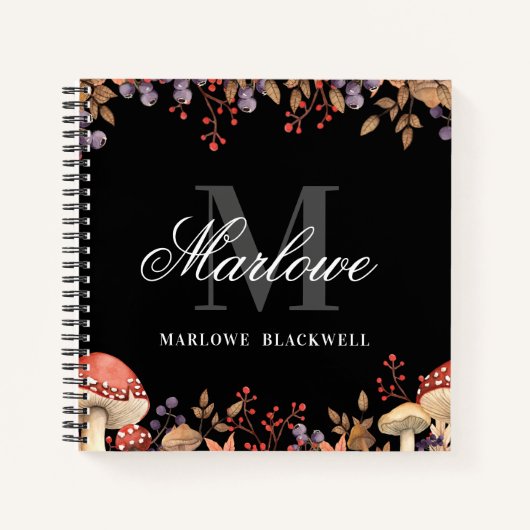 Carnet Joli Noir Blanc Automne Monogramme Script (Devant)