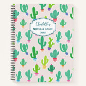 Carnet Joli nom de script monogrammé de cactus pastel (Devant)
