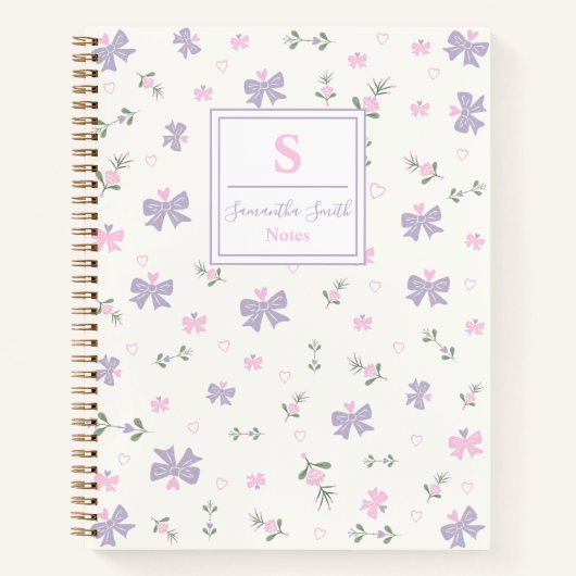 Carnet Joli nom monogramme coquette fleurs et noeuds papi (Devant)