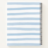 Carnet Joli nom monogramme rayures aquarelle bleu poussié (Dos)