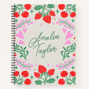 Carnet Joli Nom Personnalisé Fraise Cerise Esthétique