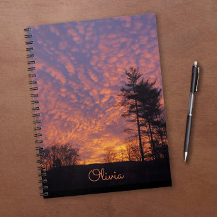 Carnet Joli nuages rose orange avec nom Sunrise Photo