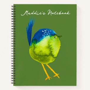 Carnet Joli oiseau à l'aquarelle verte