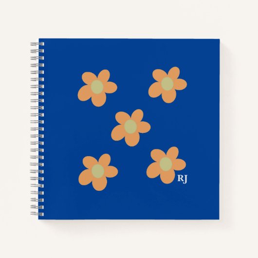 Carnet Joli Orange Fleurs Joyeuses +Personnalisé Initial  (Devant)