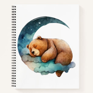 Carnet Joli ours en peluche dormant sur le croissant de l