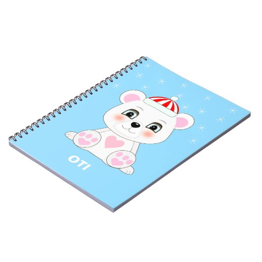 Carnet Joli ours polaire & flocons sur fond bleu Columbia (Côté gauche)