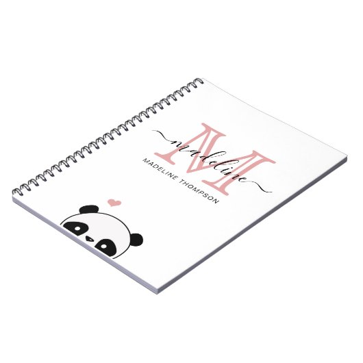 Carnet Joli Panda Blush Pink Monogramme Script (Côté gauche)