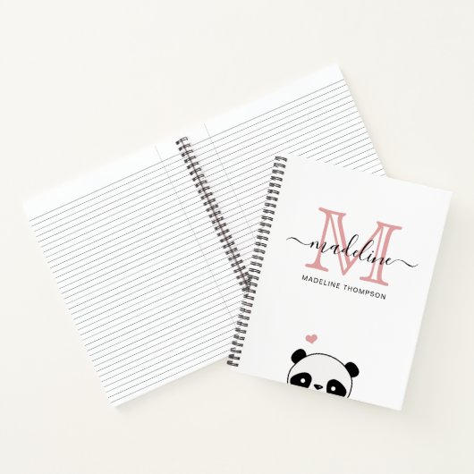 Carnet Joli Panda Blush Pink Monogramme Script (Intérieur)