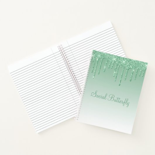 Carnet Joli Parties scintillant Mint Green Script Papillo (Intérieur)