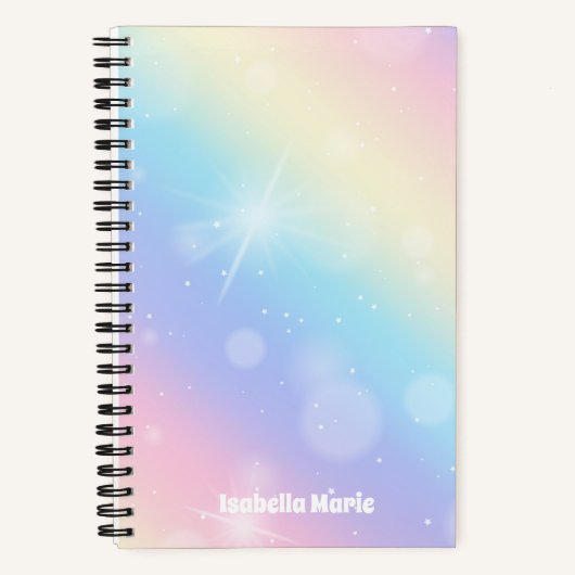 Carnet Joli Pastel Arc En Ciel Étincelant Girl Monogram E (Recto)
