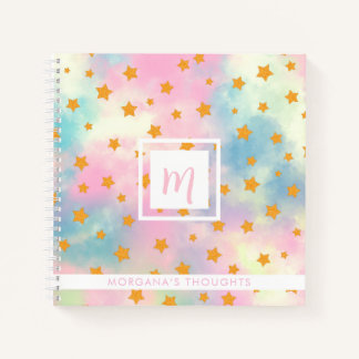 Carnet Joli Pastel Rose avec Étoiles Dorées Monogramme Ca