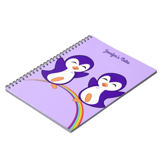 Carnet Joli Penguin pourpre Arc-en-ciel Monogrammes enfan (Côté gauche)