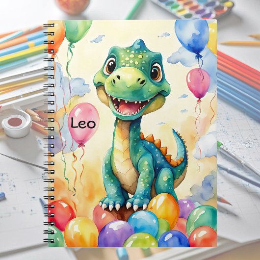 Carnet Joli petit dinosaure avec beaucoup de ballons colo