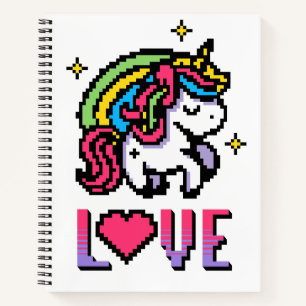 Carnet Joli Pixel Licorne Amour Jeux Rétro