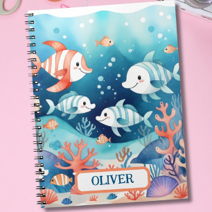 Carnet Joli poisson corail aquarelle personnalisé
