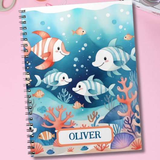 Carnet Joli poisson corail aquarelle personnalisé