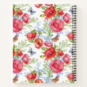 Carnet Joli Poppies rouges avec papillons bleus et nom (Dos)