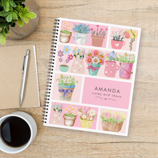 Carnet Joli pots de fleurs rose moderne et élégant