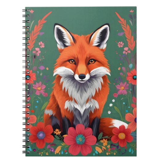 Carnet Joli renard rouge et fleurs (Devant)