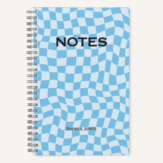 Carnet Joli Retro Blue Wavy Check Nom Monogrammé (Recto)