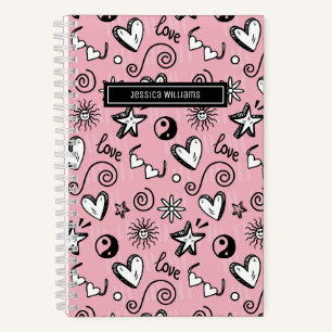 Carnet Joli Retro Doodle Heart Star Love Motif