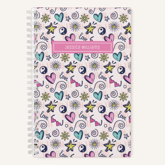 Carnet Joli Retro Doodle Heart Star Love Motif (Recto)