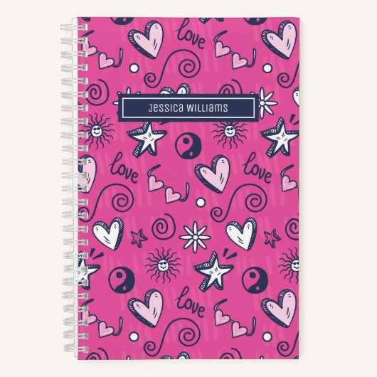 Carnet Joli Retro Doodle Heart Star Love Motif rose (Recto)