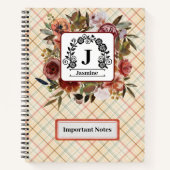 Carnet Joli rose d'aquarelle rouge papier plaid Spiral (Devant)