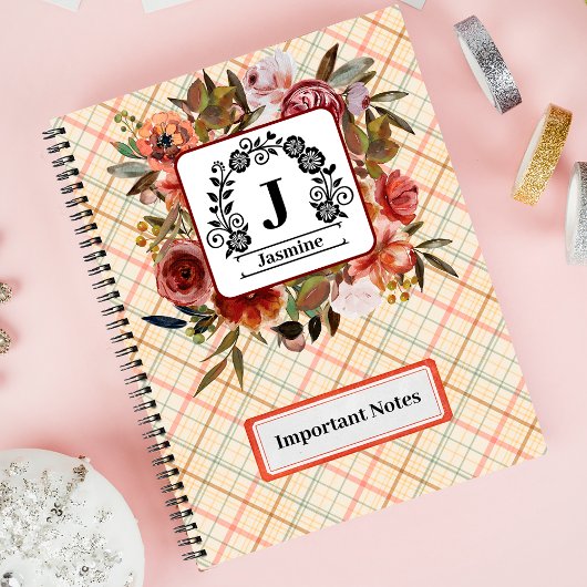 Carnet Joli rose d'aquarelle rouge papier plaid Spiral