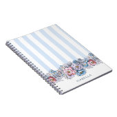 Carnet Joli rose et bleu Fleurs et bandes avec nom (Côté Droit)