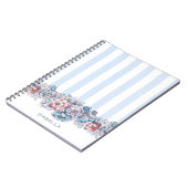 Carnet Joli rose et bleu Fleurs et bandes avec nom (Côté gauche)