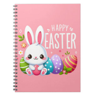 Carnet Joli, rose et heureux lapin de Pâques
