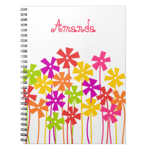 Carnet Joli rose jaune orange simple fleurs nom