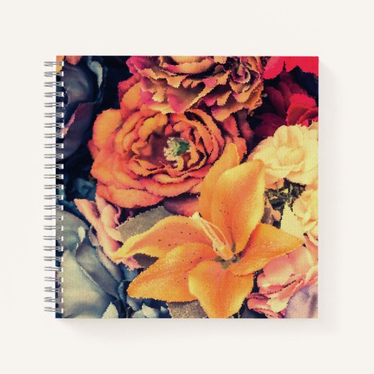 Carnet Joli rustique fleurs d'automne orange (Devant)