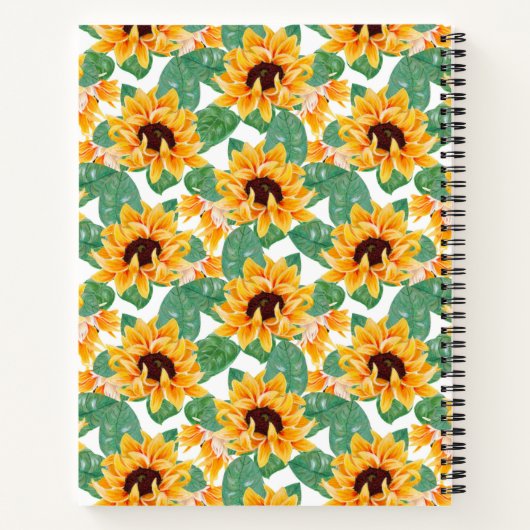 Carnet Joli tournesol Jaune et Motif vert (Dos)