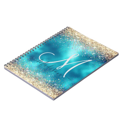 Carnet Joli turquoise or faux parties scintillant monogra (Côté gauche)