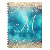 Carnet Joli turquoise or faux parties scintillant monogra (Devant)