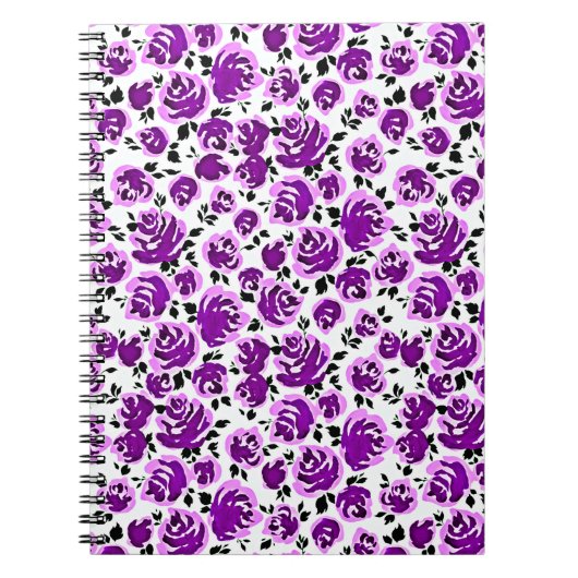 Carnet Joli violet blanc rose motif (Devant)
