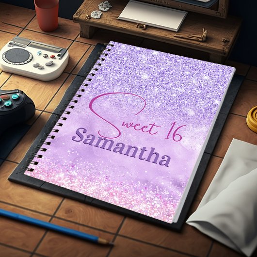 Carnet Joli violet rose parties scintillant d'anniversair