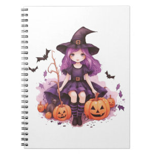 Carnet Joli violet sorcière haïe Citrouilles et chauves-s