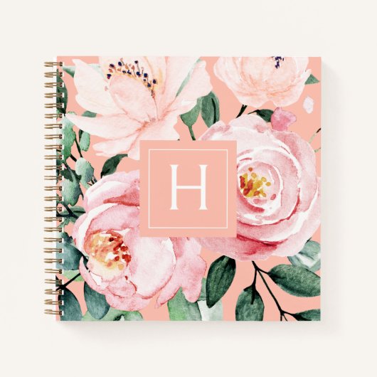 Carnet Jolie aquarelle Floral Monogramme (Devant)